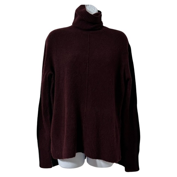 Athleta Burgundy Black Merino Wool Transit Turtleneck SweaterSize: XS oversized - Picture 1 of 6